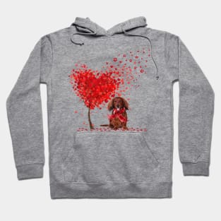 Valentine's Day Heart Tree Love Red Long Haired Dachshund Hoodie